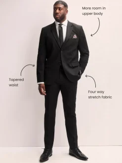 Noir - Veste de costume extensible Ajusté aux Muscles Motionflex