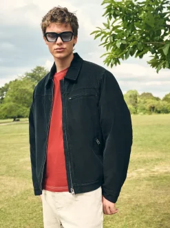 Noir - Veste doublée en velours côtelé et en peau de mouton