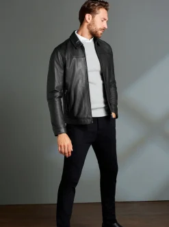 Noir - Veste en cuir signature à col