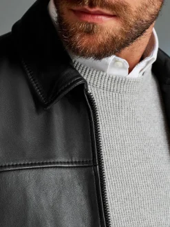 Noir - Veste en cuir signature à col