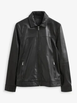 Noir - Veste en cuir signature à col