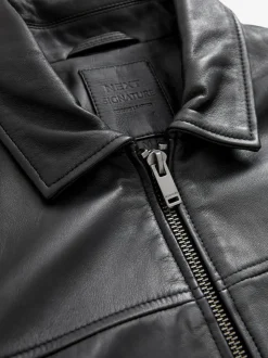 Noir - Veste en cuir signature à col