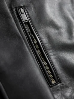 Noir - Veste en cuir signature à col