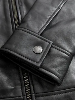 Noir - Veste en cuir signature à col