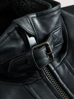 Noir - Veste en cuir Signatures à quatre poches doublée Borg