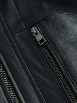 Noir - Veste en cuir Signatures à quatre poches doublée Borg