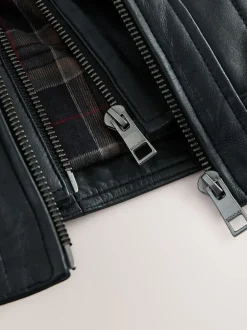 Noir - Veste en cuir Signatures à quatre poches doublée Borg