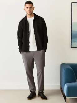 Noir - Veste-chemise en jersey texturé diagonal