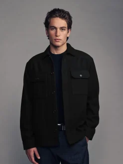 Noir - Veste-chemise en laine à deux poches