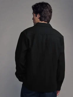 Noir - Veste-chemise en laine à deux poches