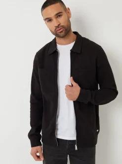 Noir - Veste-chemise Threadbare zippée en piqué