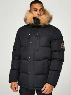 Noir - Zavetti Canada Mens Oshawa 2.0 Veste parka avec fausse fourrure détachable