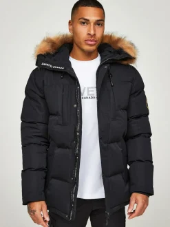 Noir - Zavetti Canada Mens Oshawa 2.0 Veste parka avec fausse fourrure détachable