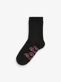 Noir arc-en-ciel - Paquet de 5 chaussettes d'école à cheville en coton riche semelle intérieure