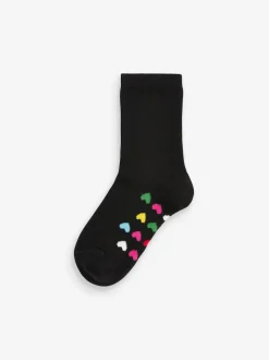 Noir arc-en-ciel - Paquet de 5 chaussettes d'école à cheville en coton riche semelle intérieure
