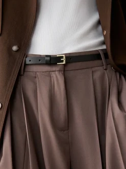 Noir avec Or - Ceinture fine en cuir