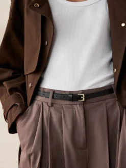 Noir avec Or - Ceinture fine en cuir
