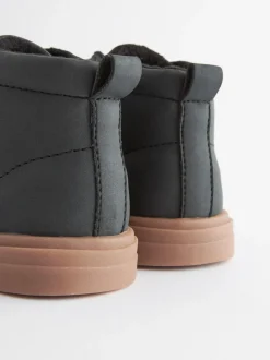 Noir avec semelle en gomme - Bottines avec fermeture scratch et doublure chaude