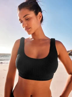 Noir côtelé - Haut de bikini DD+ câblé court