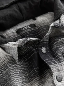 Noir et blanc - Chemise à manches longues à carreaux à capuche (3-16ans)