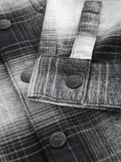 Noir et blanc - Chemise à manches longues à carreaux à capuche (3-16ans)