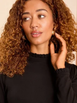 Noir et Rayure - Love & Roses haut en jersey à manches longues et col volanté