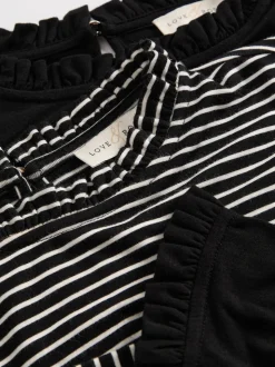 Noir et Rayure - Love & Roses haut en jersey à manches longues et col volanté