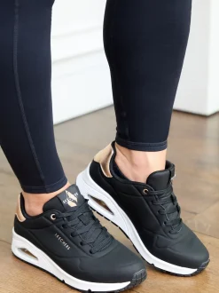 Noir foncé - Baskets Skechers Golden Fit Uno femme dorées