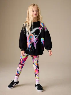 Noir Graffiti coeur - Ensemble Sweat-shirt et Leggings (3-16ans)