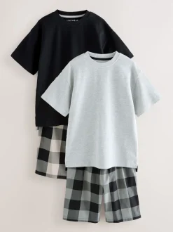 Noir gris - Lot de 2 pyjamas oversize tissés à carreaux (3-16ans)
