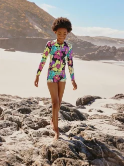 Noir imprimé tropical - Maillot de bain court une pièce (3-16ans)