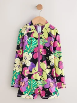 Noir imprimé tropical - Maillot de bain court une pièce (3-16ans)