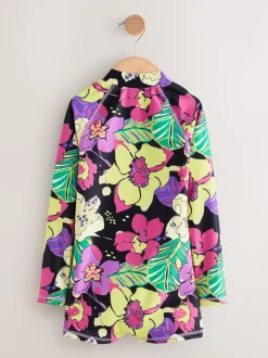 Noir imprimé tropical - Maillot de bain court une pièce (3-16ans)