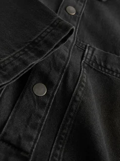 Noir lavé - Mini robe utilitaire en Denim à manches longues