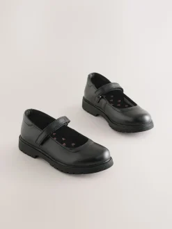 Noir mat - Chaussures babies d'école en cuir à semelle épaisse