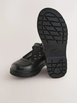 Noir mat - Chaussures babies d'école en cuir à semelle épaisse