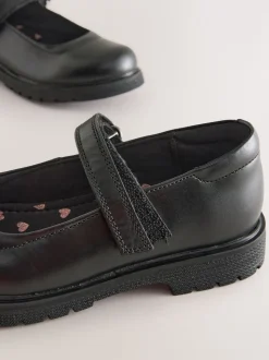 Noir mat - Chaussures babies d'école en cuir à semelle épaisse