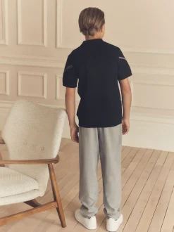 Noir motif losanges - Polos tricotés à col zippé (3-16yrs)