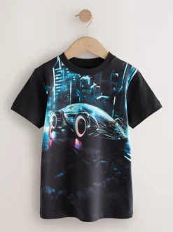 Noir motif voiture - T-shirt imprimé régulier à manches courtes (3-16ans)