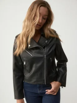 Noir poitrine généreuse - Veste de motard en cuir faux