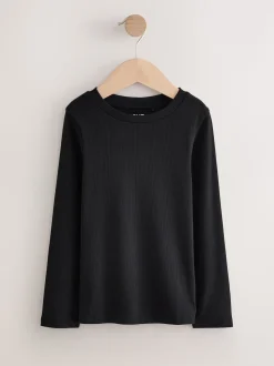 Noir/ rose/ blanc - Lot de 3 Hauts à manches longues côtelés (3-16ans)