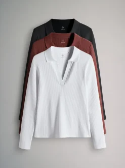 Noir/ rose/ blanc - The Set lot de 3 polos côtelés à manches longues