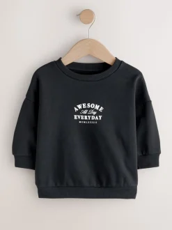 Noir Super Everyday - Sweat-shirt en jersey à col rond imprimé au dos (3mois7ans)