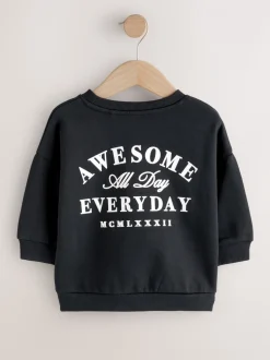 Noir Super Everyday - Sweat-shirt en jersey à col rond imprimé au dos (3mois7ans)