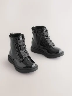 Noir verni scintillant - Bottines à lacets