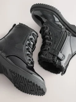 Noir verni scintillant - Bottines à lacets