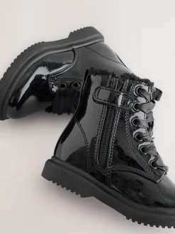 Noir verni scintillant - Bottines à lacets