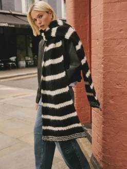 Noir/Blanc - Écharpe rayée en maille de laine Blend