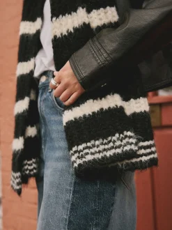 Noir/Blanc - Écharpe rayée en maille de laine Blend