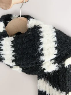 Noir/Blanc - Écharpe rayée en maille de laine Blend